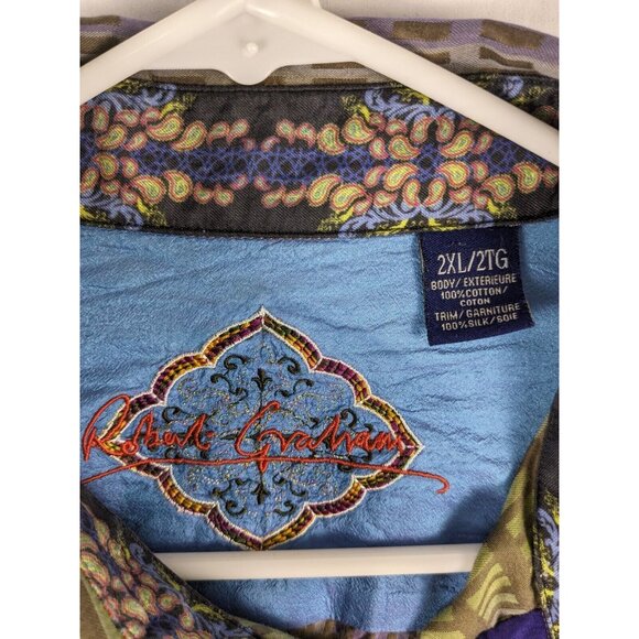 Robert Graham Shirt Mens 2XL Purple & Green Stripe Long Sleeve Button Down - Picture 6 of 7